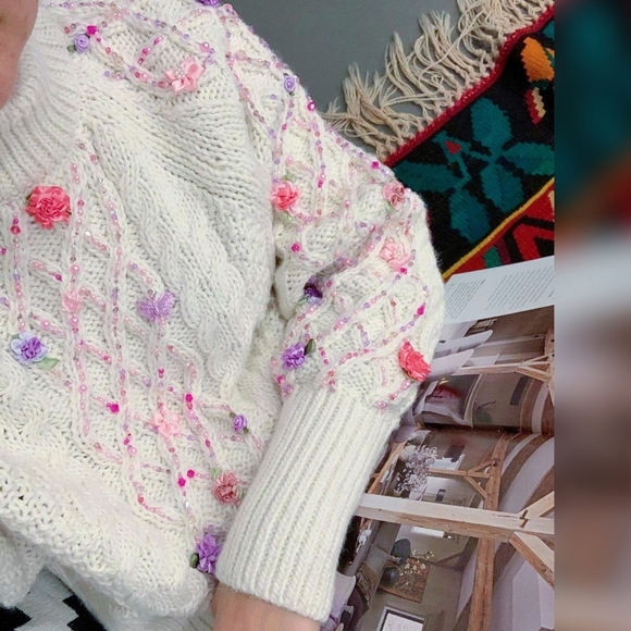 Vjera V Sweaters - Vjera V Rose sweater floral jumper mock neck knit top